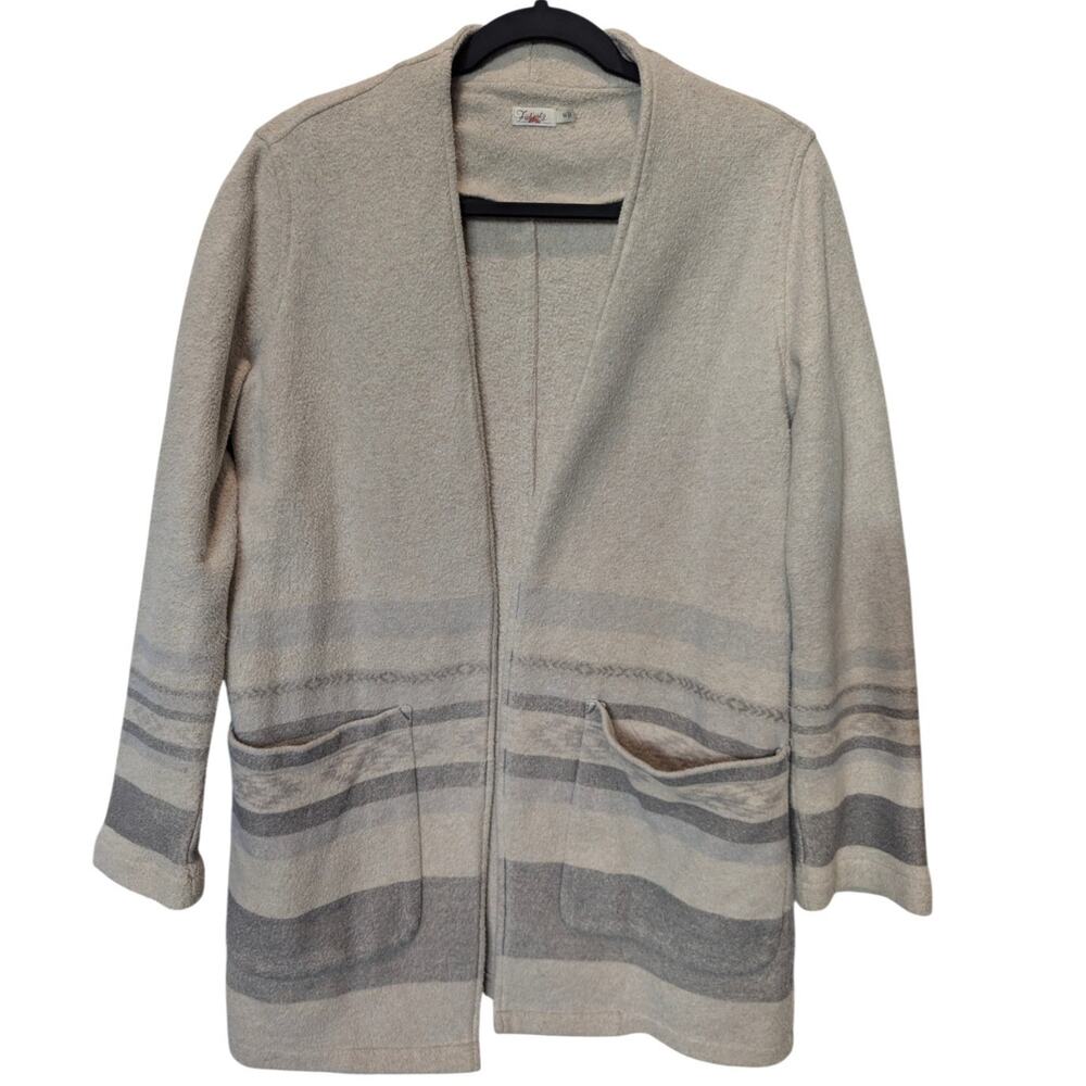 Faherty Beige Striped Aztec Open Front Cardigan Medium